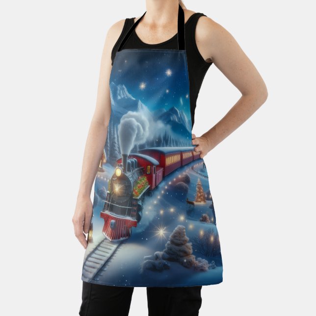 Magical Snowy Christmas Train Winter Scene Apron (Insitu)