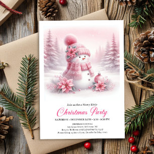 Magical Snowy Pink Coquette Snowman Editable Kids  Invitation