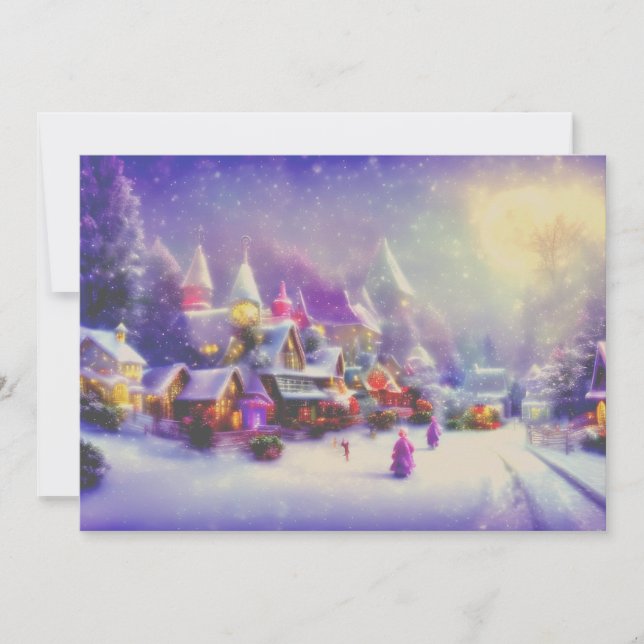 Magical snowy village budget Christmas Holiday Card (Front)