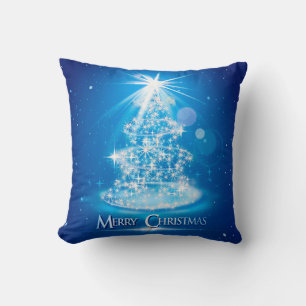 Magical Sparkling Blue Christmas Tree Square Cushion