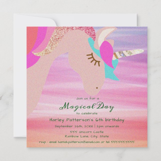 Magical Sparkling Unicorn  Birthday Invitation (Front)