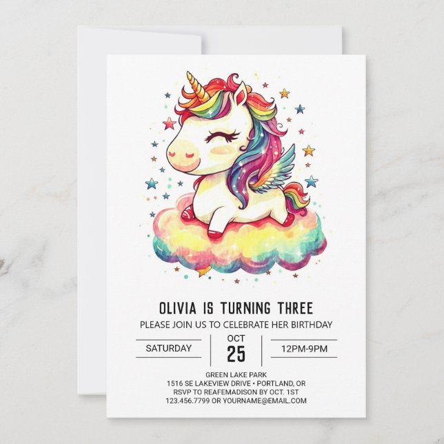 Magical Sparkling Unicorn Birthday  Invitation (Front)