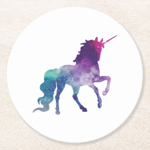 Magical Sparkly Prancing unicorn Round Paper Coaster