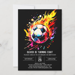 Magical Sports Watercolor Soccer Birthday Invitation