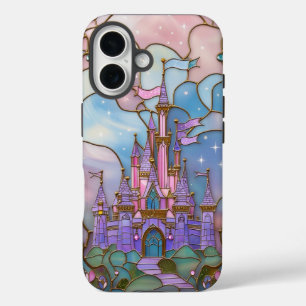 Magical Stained Glass Castle with Vibrant Pastels iPhone 16 Case