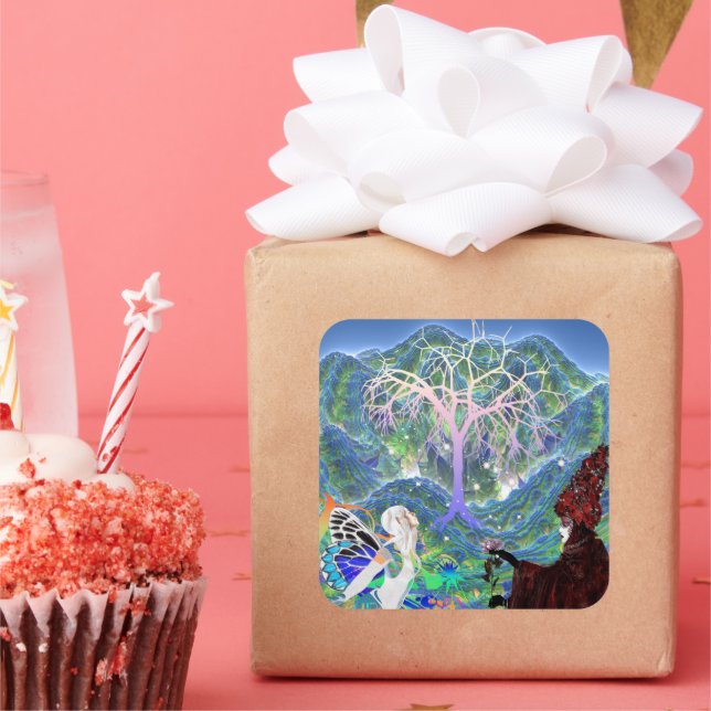 Magical Star Tree Square Sticker (Party)