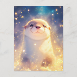 Magical Starry Otter Glowing Night Postcard