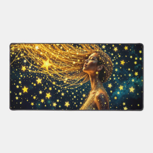 Magical starry portrait of gold fantasy woman desk mat
