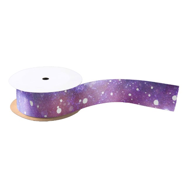 Magical stars galaxy purple sky universe gift wrap satin ribbon (Spool)