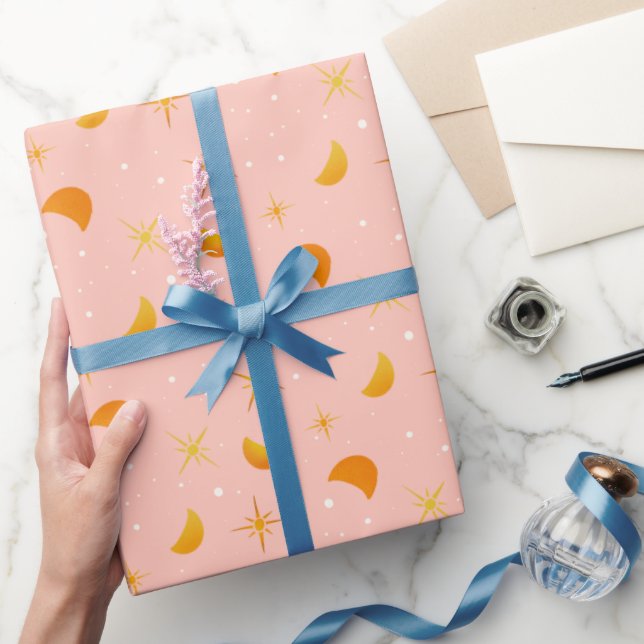 Magical Stars & Moons | Jolly Soft Pink Wrapping Paper (Gifting)