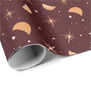 Magical Stars & Moons Sophisticated Wine Red Wrapping Paper