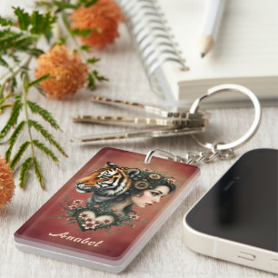 Magical steampunk floral world: key ring