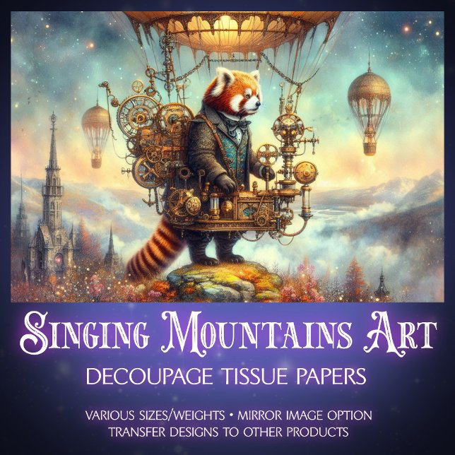 Magical Steampunk Red Panda Flight Decoupage  Tissue Paper (Creator Uploaded)