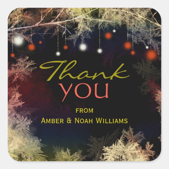 Magical String Lights Wedding Thank You Square Sticker (Front)