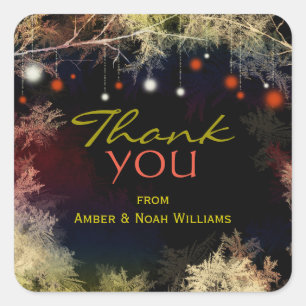 Magical String Lights Wedding Thank You Square Sticker