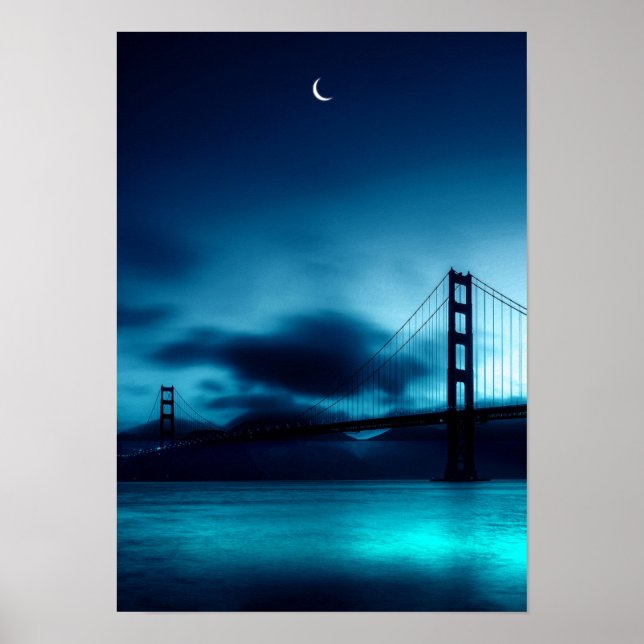 Magical Summer Night with Crescent and Bridge Poster (Front)