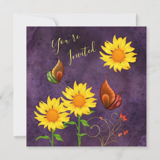 Magical Sunflowers & Butterflies Birthday Invite (Front)
