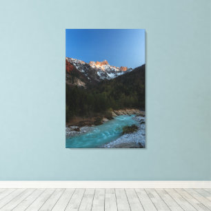 Magical sunset over the mountains and river canvas print