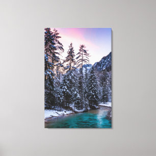 Magical sunset turquoise river Mojstrana, Slovenia Canvas Print