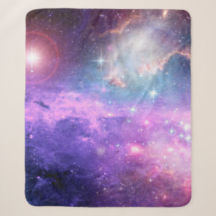 Magical surreal colorful space background with man sherpa blanket