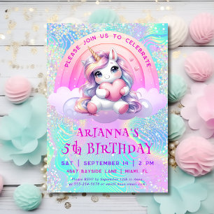 Magical Sweet Unicorn Glitter Birthday Invitation