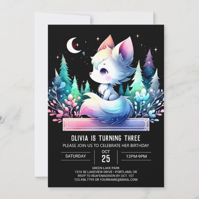Magical Sweet Wolf Birthday Invitation (Front)