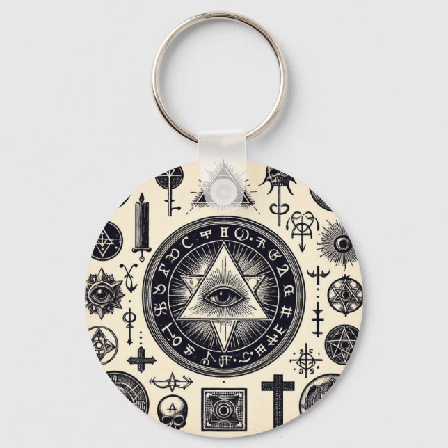 Magical Symbols Occult Antique Art Keychain (Front)