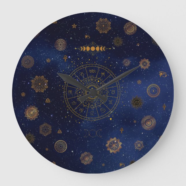 Magical Symbols of Protection Mandala Pagan Witch Large Clock (Front)