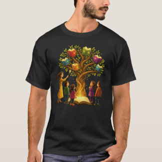 Magical Teacher and Students Reading Book Tree Art T-Shirt