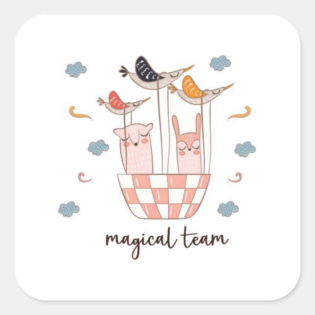 Magical Team Bunny Square Sticker (Front)