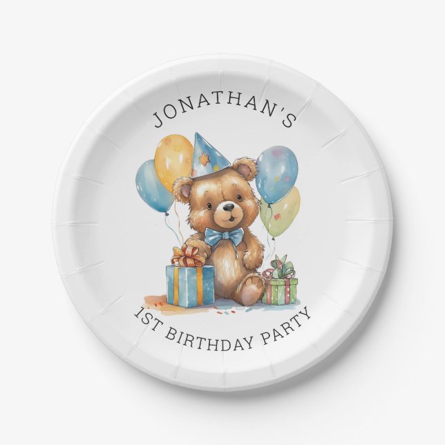 MAGICAL Teddy Bear First Birthday Paper Plate (Front)