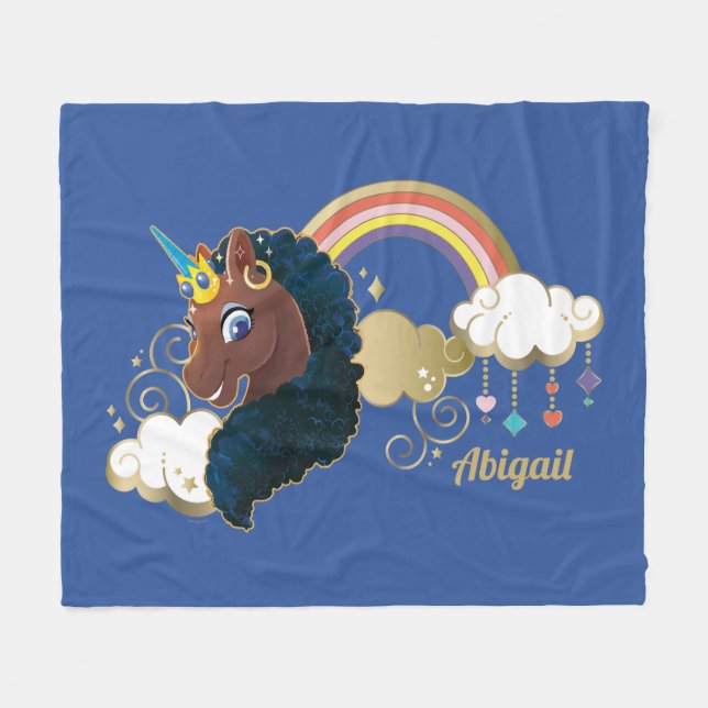 Magical the Unicorn Rainbow & Clouds Design Fleece Blanket (Front (Horizontal))