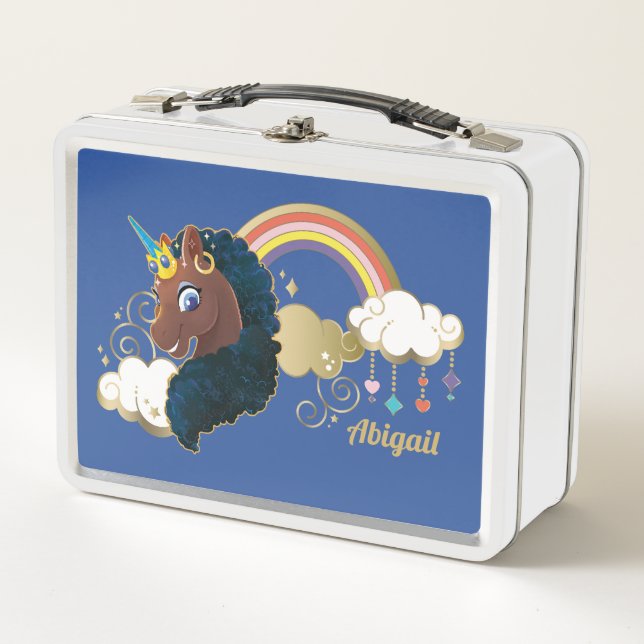 Magical the Unicorn Rainbow & Clouds Design Metal Lunch Box (Front)