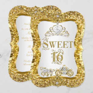 Magical Tiara Princess Sweet 16 Gold White Invite