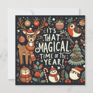 Magical time of the year Deer- Christmas foxes Holiday Card