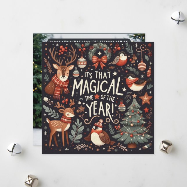 Magical time of the year Forest fantasy deer Holiday Card (Front/Back In Situ)