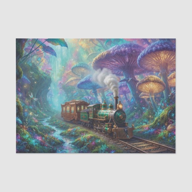 Magical Train Journey Through Mushroom Forest Tissue Paper (Front)