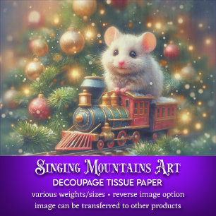 Magical Train Ride Christmas Mouse Decoupage Tissue Paper