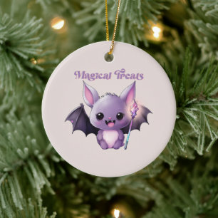 Magical Treats – Cute Purple Bat Halloween Ceramic Tree Decoration