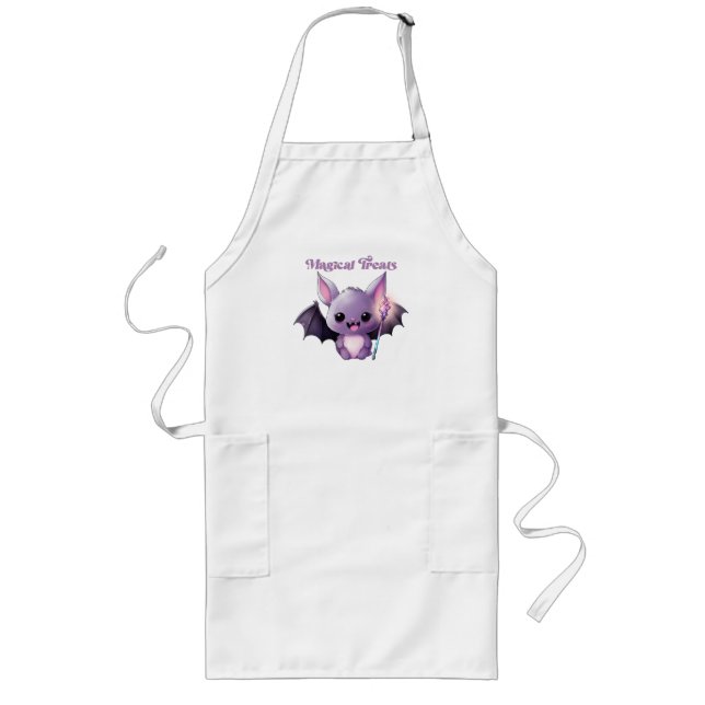 Magical Treats – Cute Purple Bat Halloween Long Apron (Front)