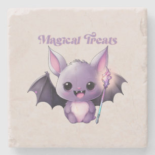 Magical Treats – Cute Purple Bat Halloween Stone Coaster