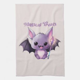 Magical Treats – Cute Purple Bat Halloween Tea Towel