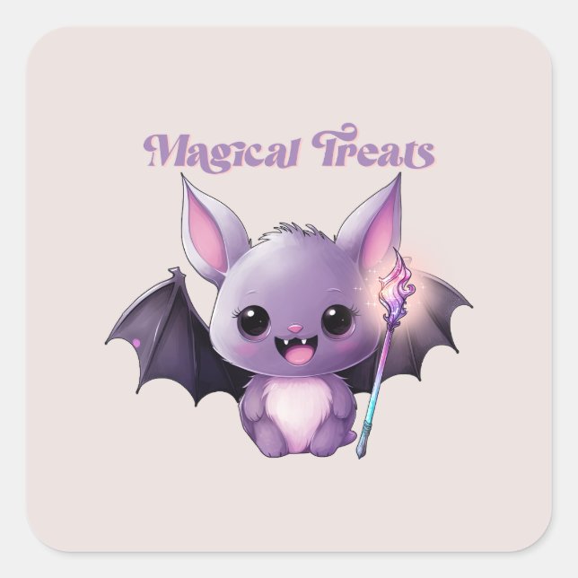Magical Treats with Cute Bats Square Sticker (Front)