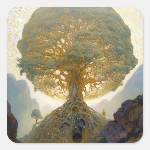 Magical Tree Of Life Surreal Nature Art Square Sticker