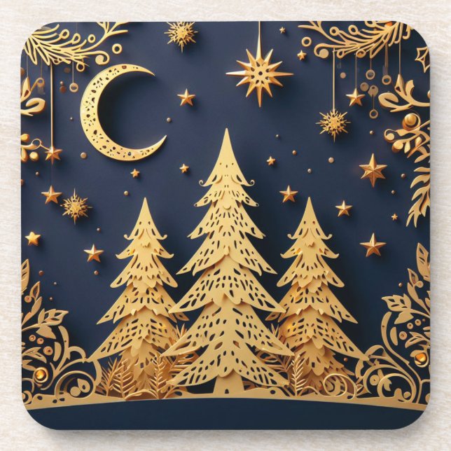 Magical Tree Scene – Yuletide Glimmers Coaster (Front)