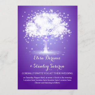 Magical tree, sparkling lights purple wedding invitation