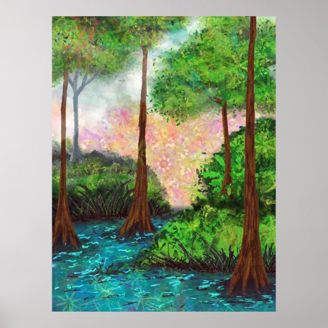 Magical Trees Pond Colorful Sky Poster (Front)