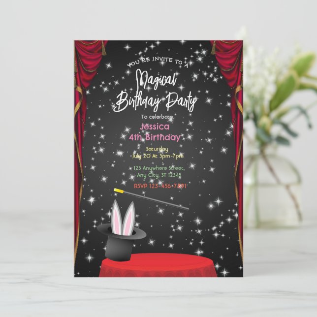 Magical Tricks: Enchanting Birthday Party Invitati Invitation (Standing Front)