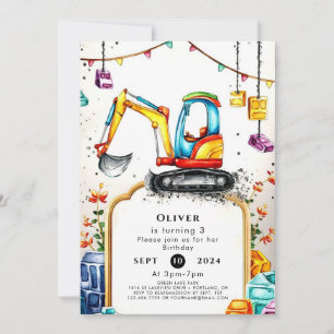 Magical Truck Construction Birthday Invitation
