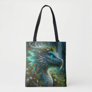 Magical Turquoise Christmas Dragon Tote Bag